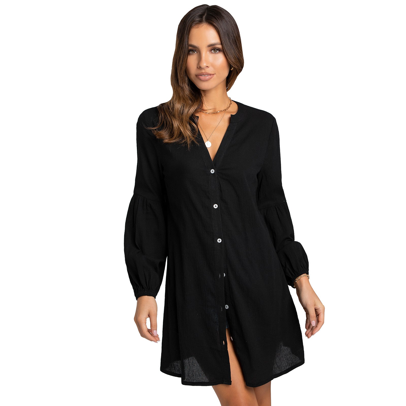 Button Noland Down Cover Up Dress Black