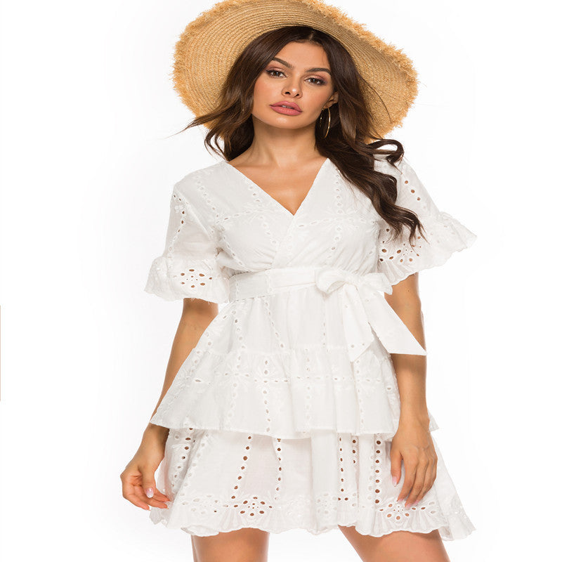 Cotton Calliope Eyelet Wrap Dress Off White