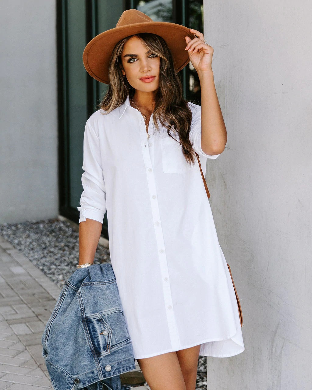 Cotton Harmony Button Down Shirt Dress White