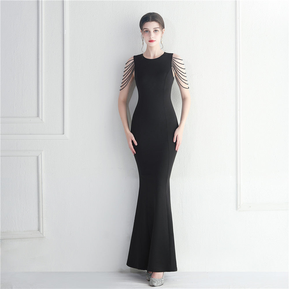 Beaded Bridesmaid Guest Wedding Celebration Extended Fish Tail Dress