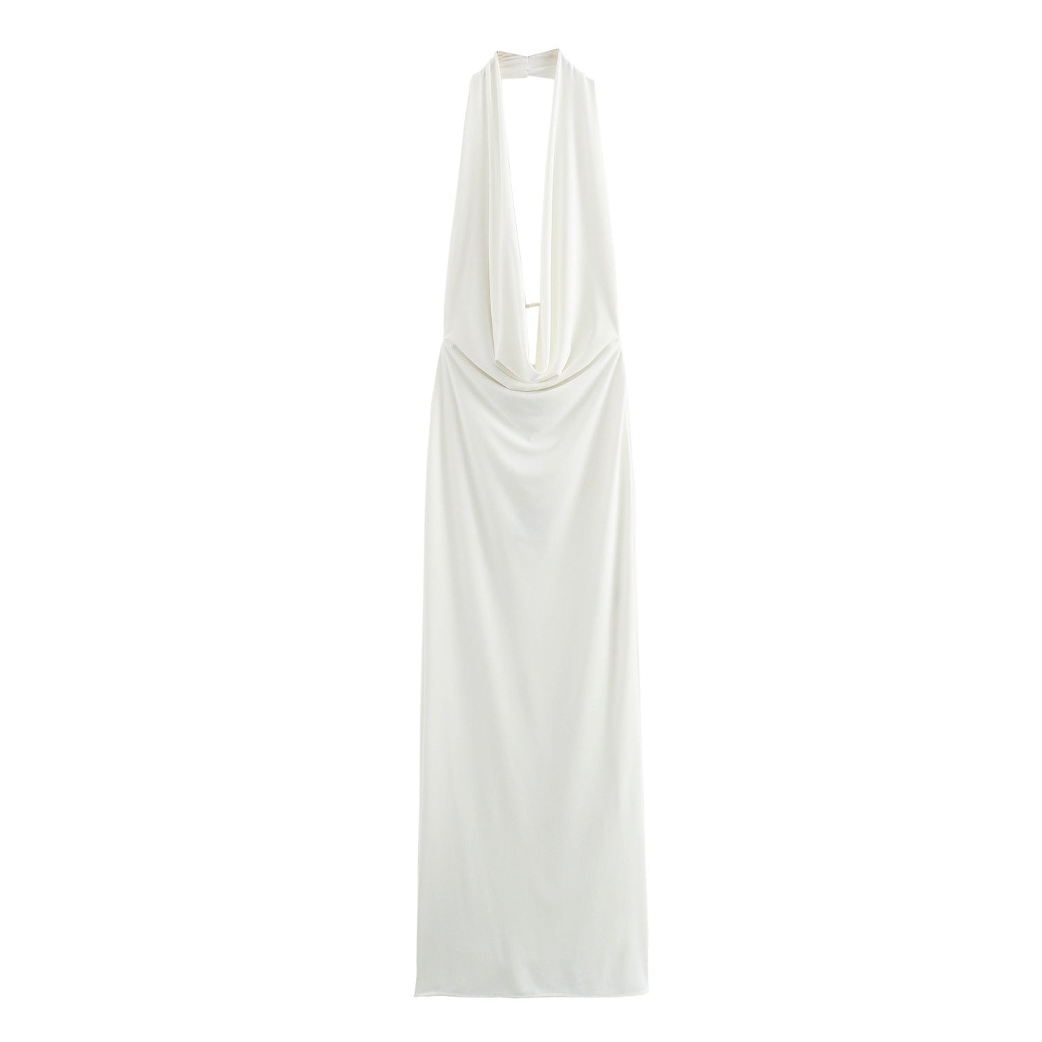 Women Clothing Summer Seaside Holiday Chic Backless Solid Color Slim Fit Maxi Dress Pleated Hanging Collar Dress