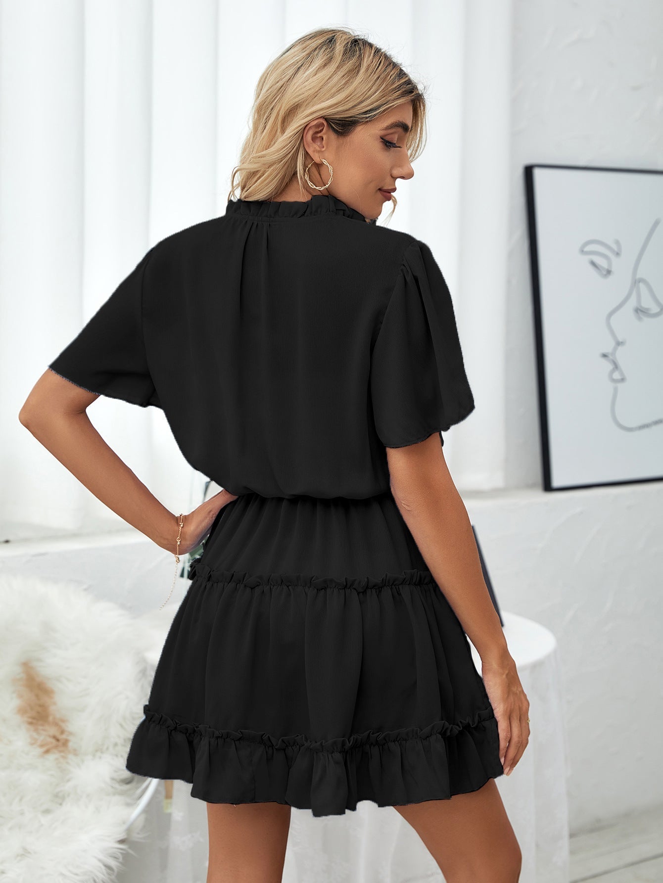 It Slow Down Smocked Tassel Dress Black