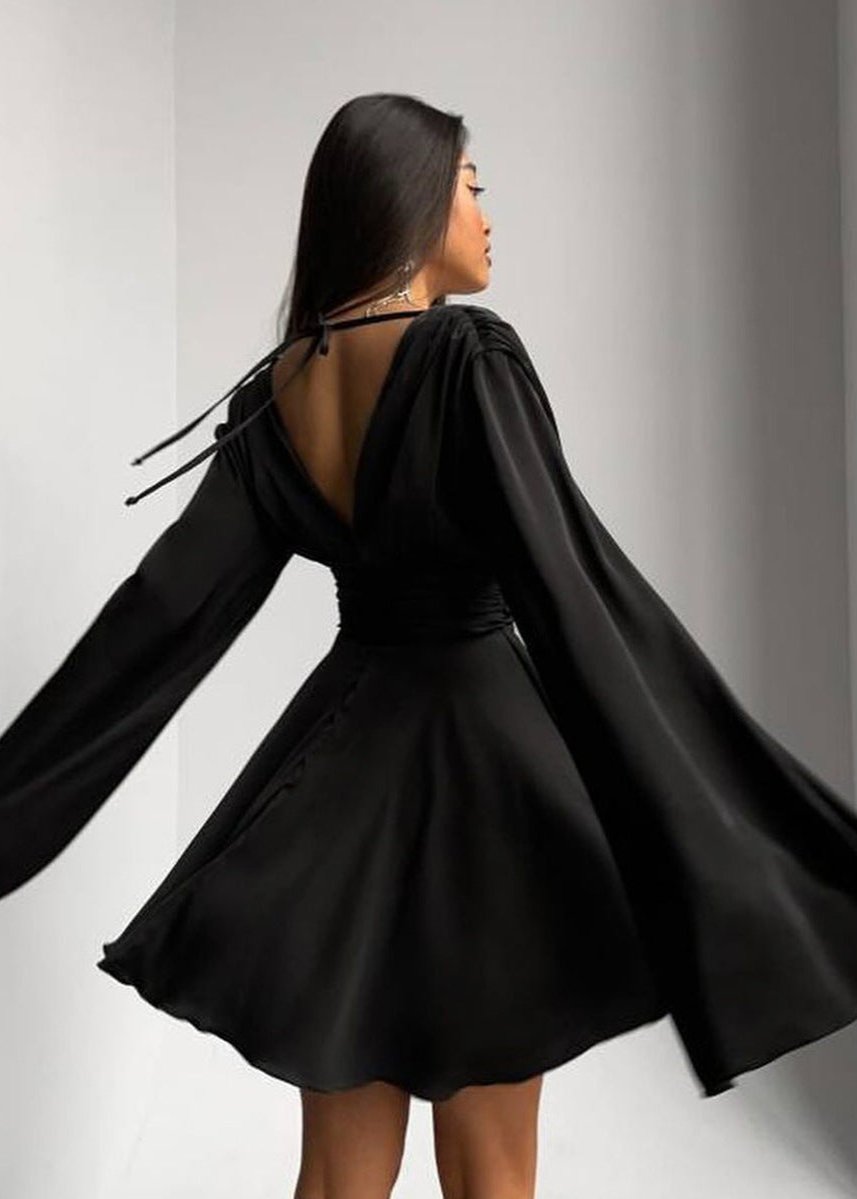 Satin Celeste Bell Sleeve Mini Dress