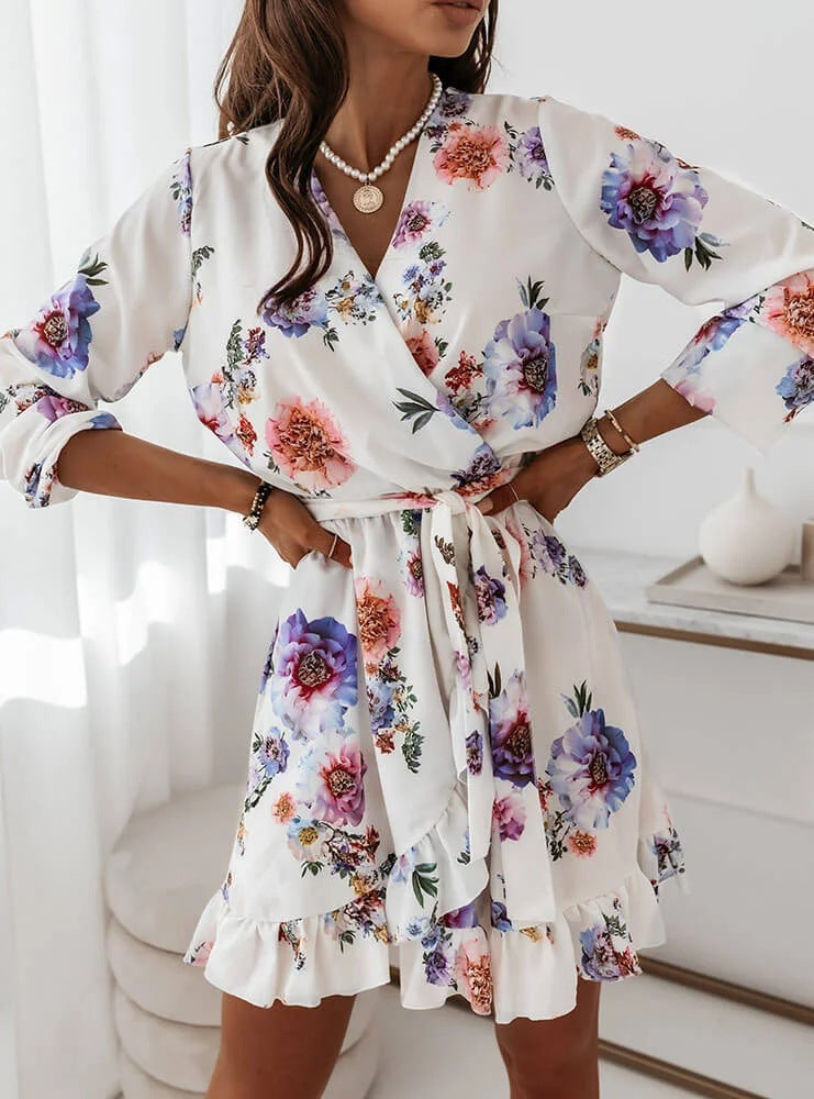 Of The Essence Flower Chiffon Button Down Dress