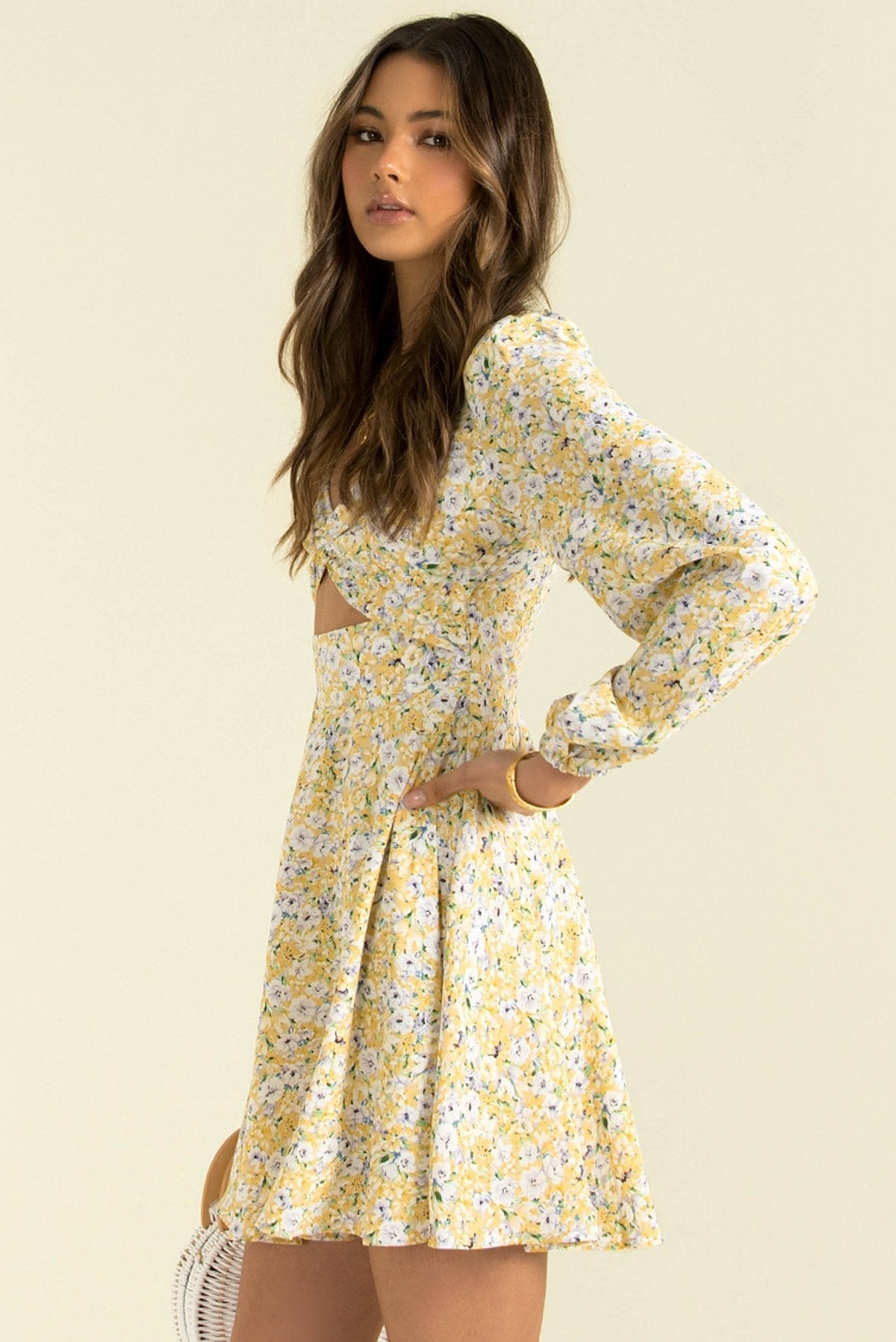 Inner Sunset Botanical Smocked Cutout Dress Sage