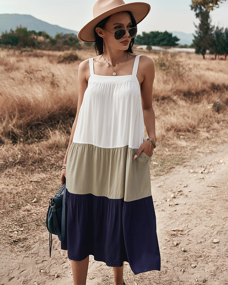 Cotton Rexy Colorblock Tiered Midi Dress