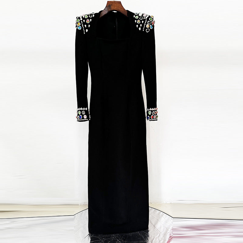 Refined Heavy Industry Gem Diamond Long Sleeve Maxi Dress Formal Dress