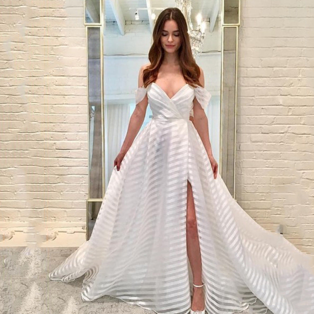 See Dress through Trailing Pure White Deep V Plunge Dress