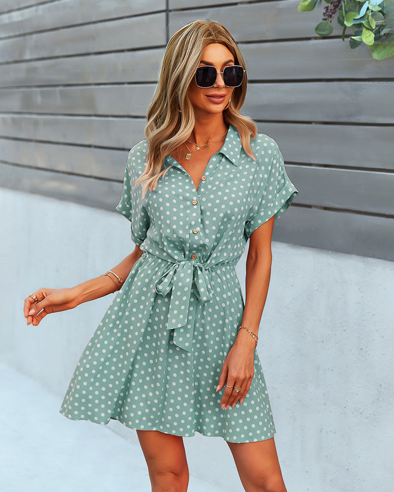 Spotted Manika Button Down Shirt Dress Slate Blue