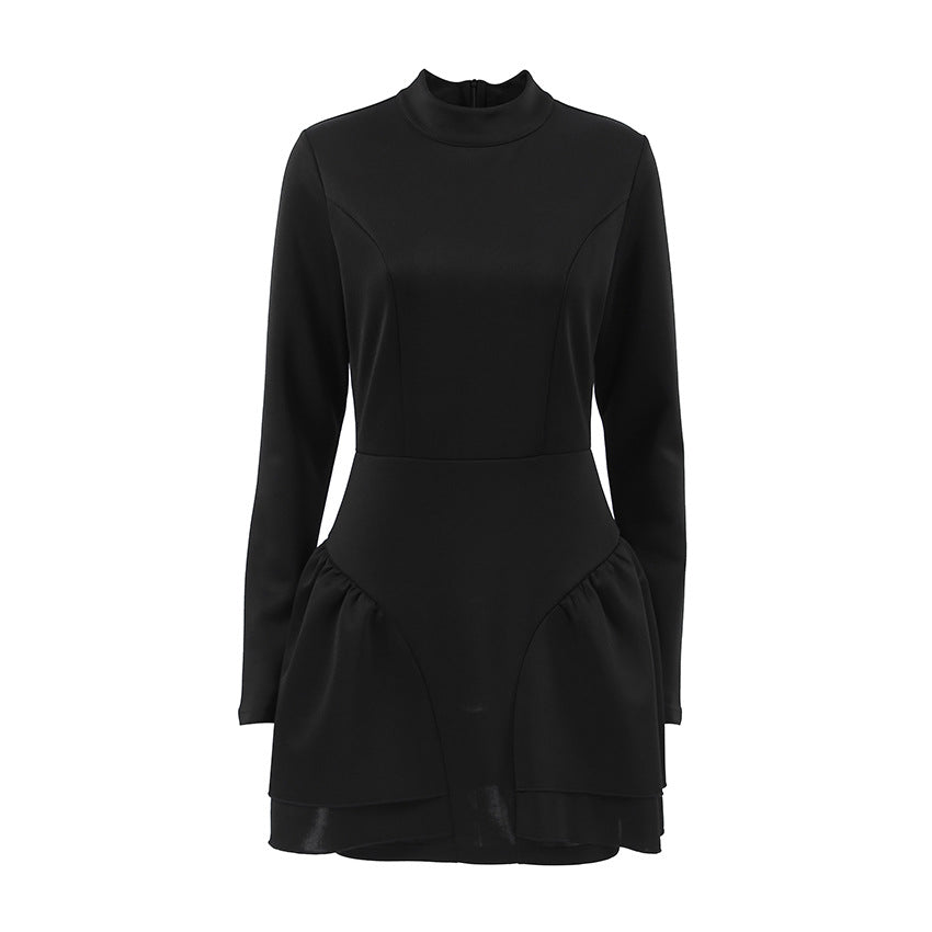 High Fall Neck Ruffled Short Dress