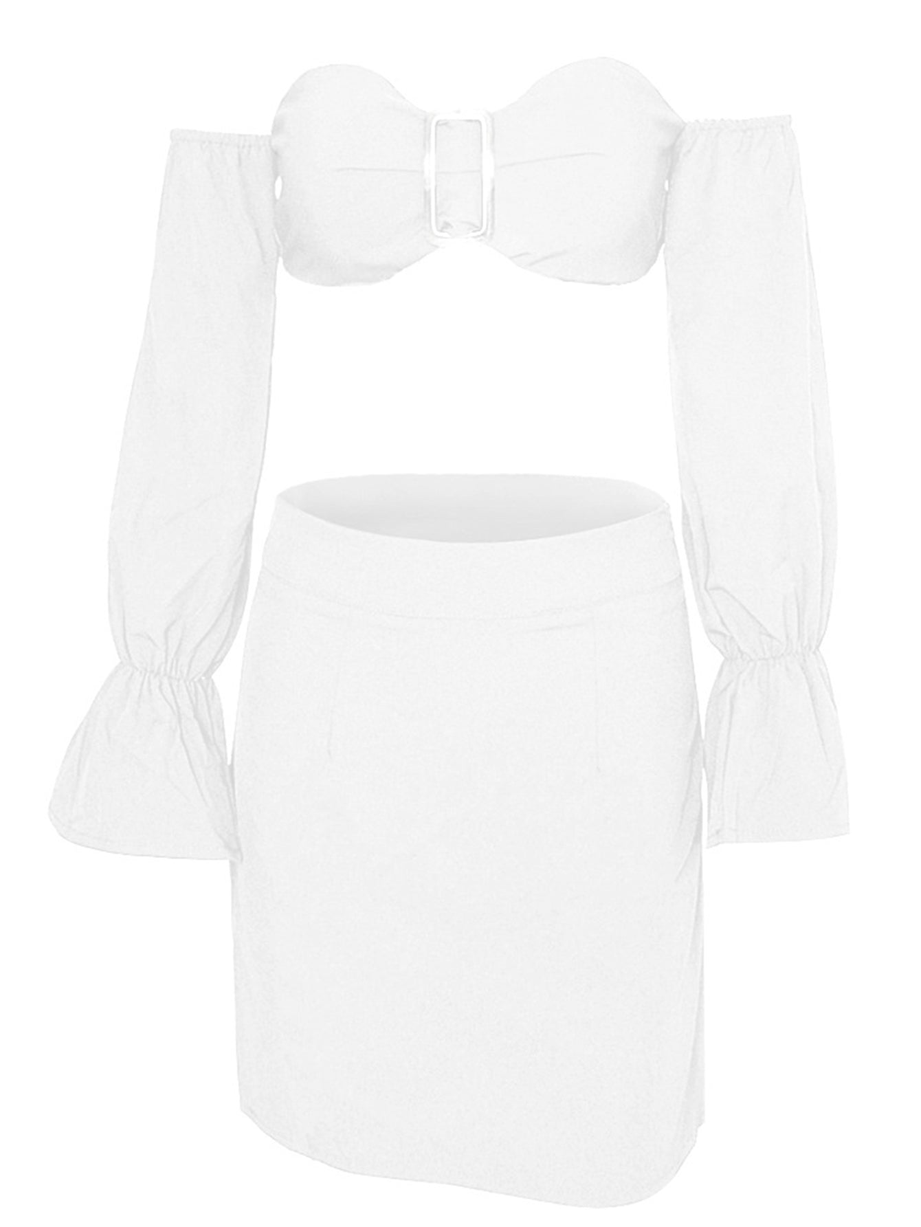 Shoulder Off Lantern Sleeve Crop Top & Skirt Set