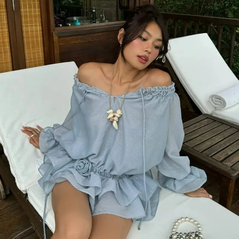 Shoulder Off Ruffled Mini Dress