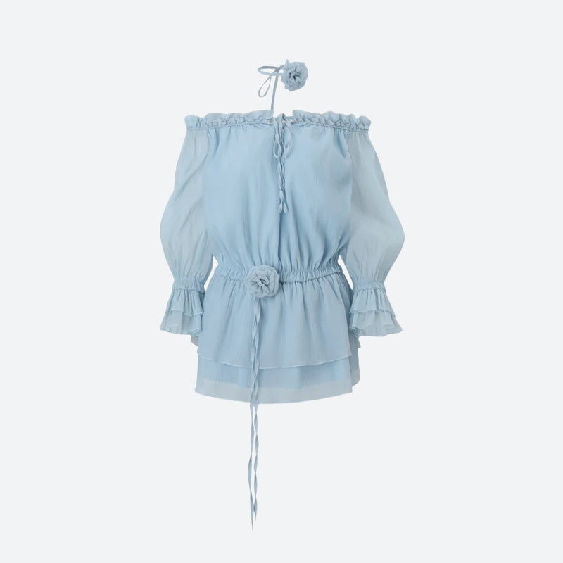 Shoulder Off Ruffled Mini Dress