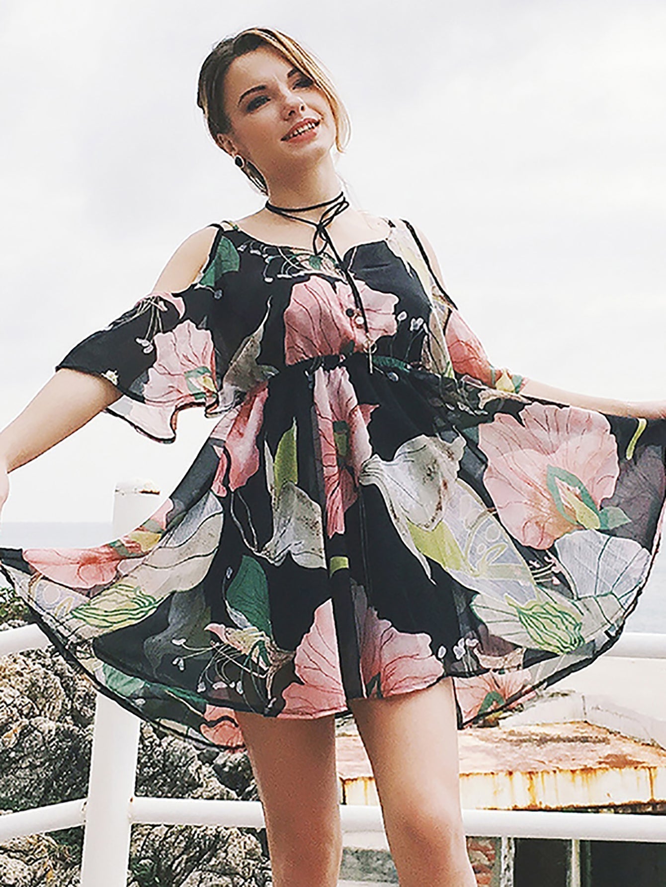 Off shoulder Bloom Printed dress