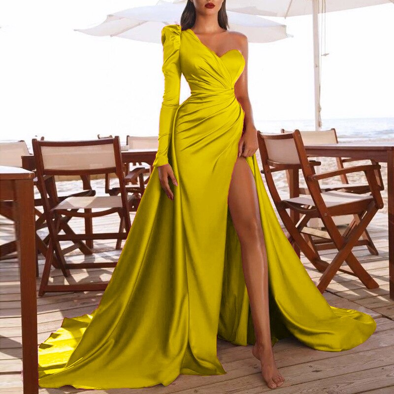 Kissnovaa - One-shoulder Long Sleeve Cocktail Dress