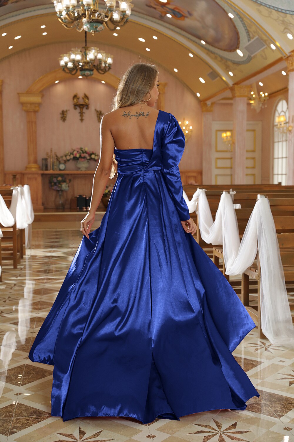 Kissnovaa - One-shoulder Long Sleeve Cocktail Dress