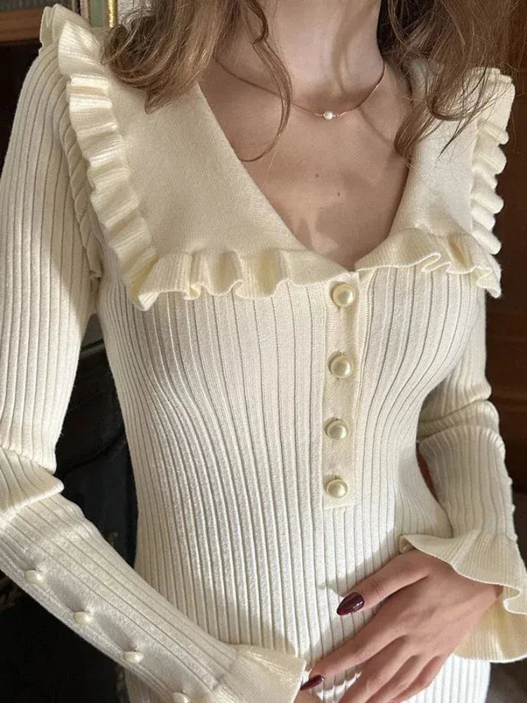 Pan Peter Collar Ribbed Midi Dress