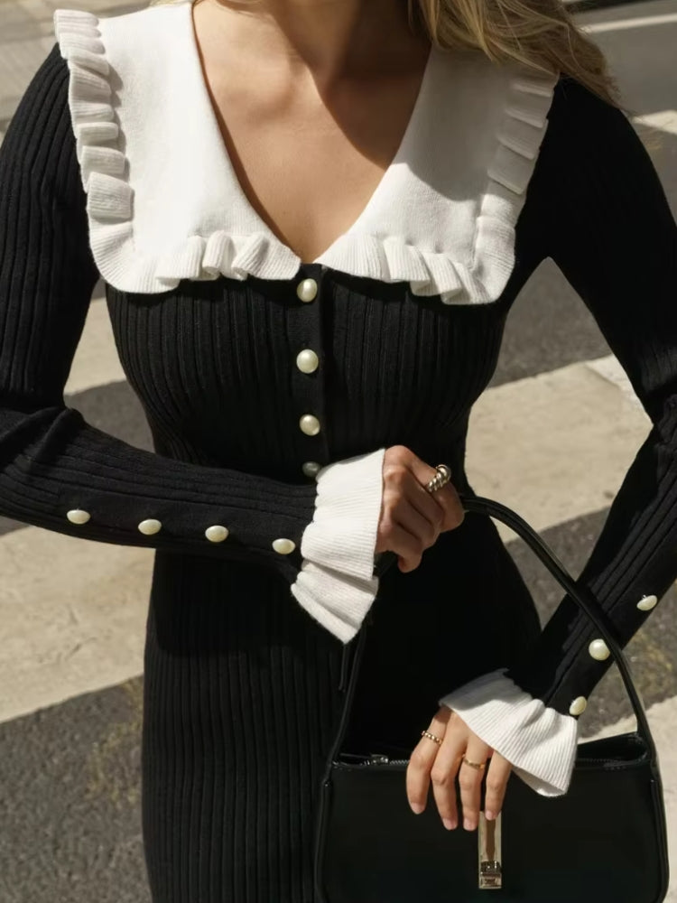 Pan Peter Collar Ribbed Midi Dress