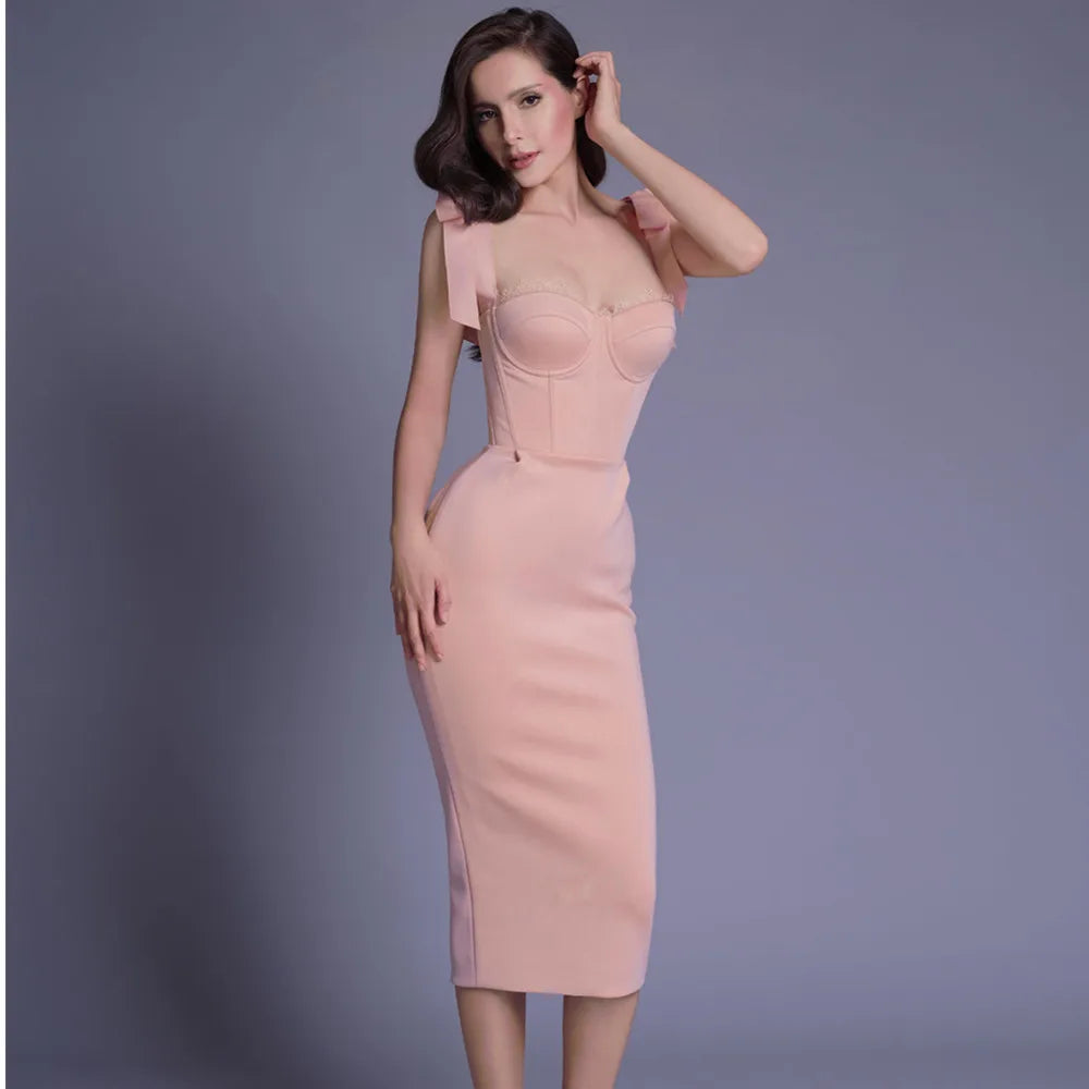 Pink New White Sleeveless Bodycon Midi Dress