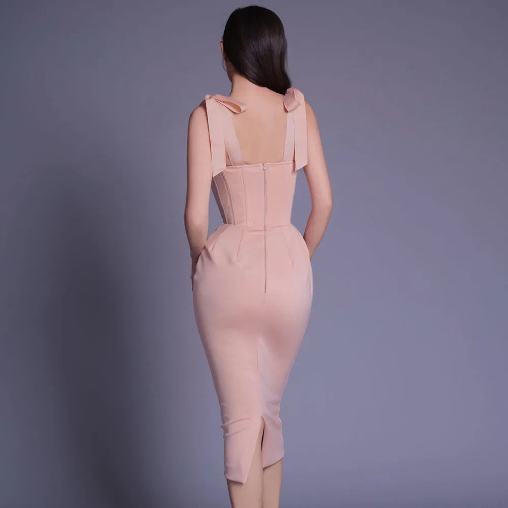 Pink New White Sleeveless Bodycon Midi Dress