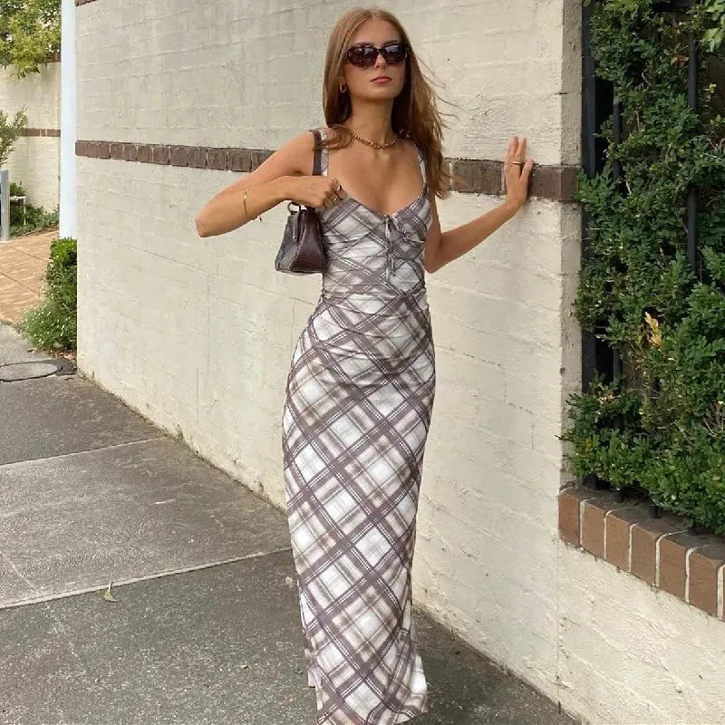 Slip Plaid Midi Dress