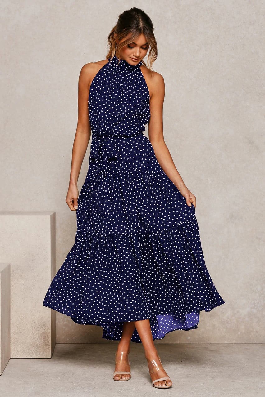 Polka Dot Print Women Bohemian Maxi Dress