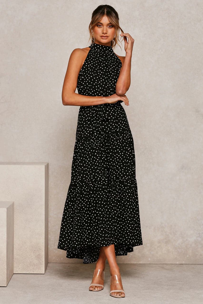 Polka Dot Print Women Bohemian Maxi Dress