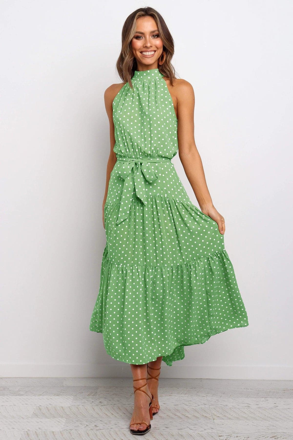 Polka Dot Print Women Bohemian Maxi Dress