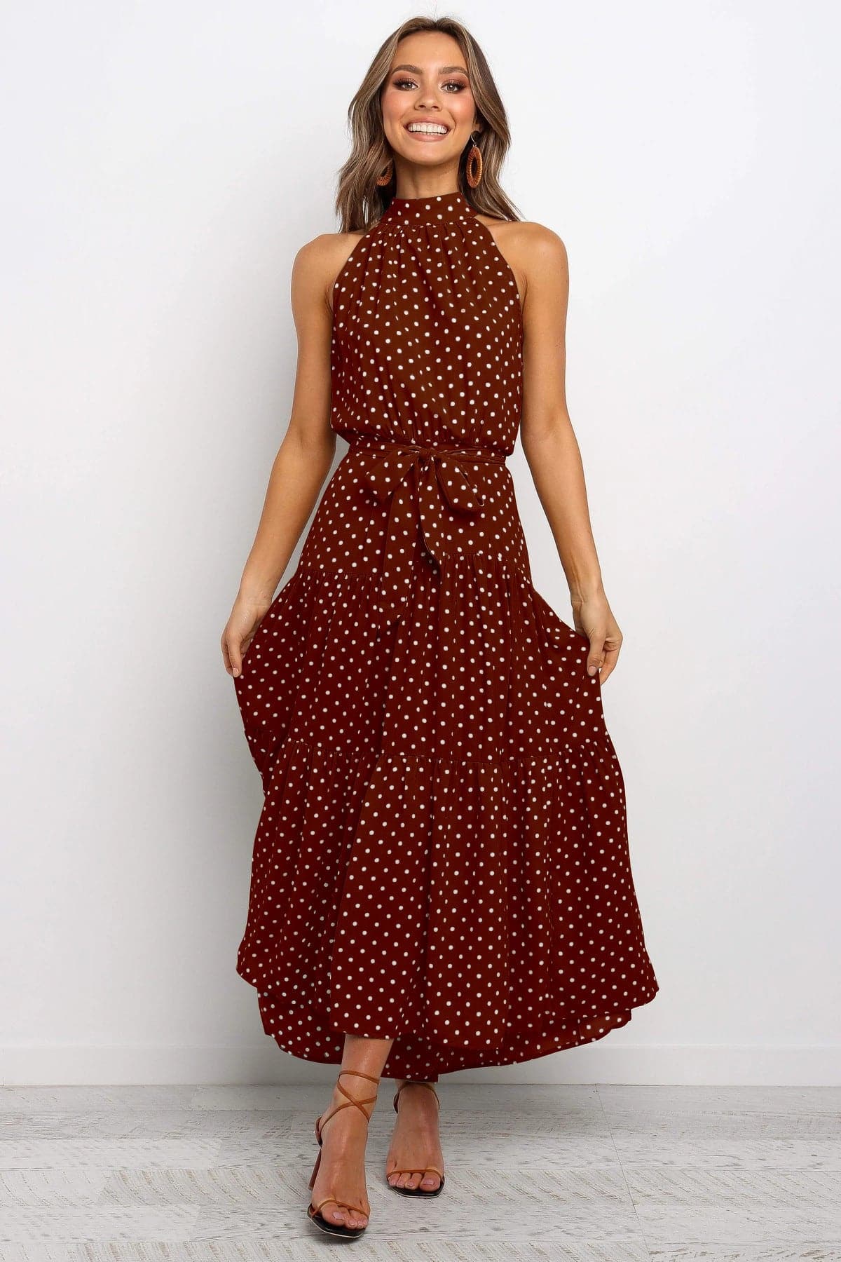 Polka Dot Print Women Bohemian Maxi Dress
