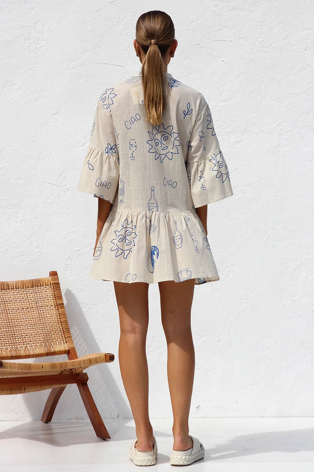 Flares Printed Sleeve Ruched Mini Dress