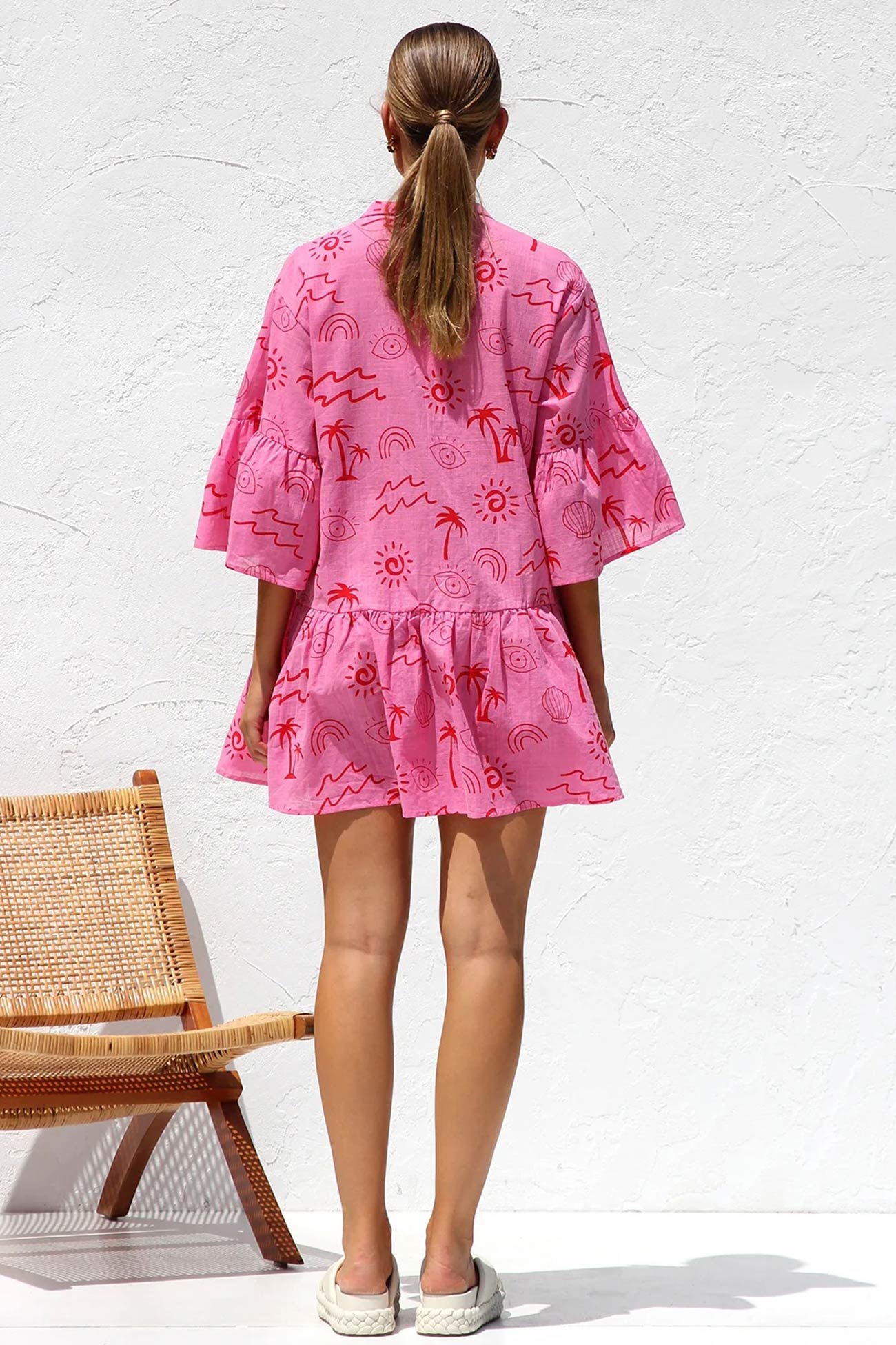 Flares Printed Sleeve Ruched Mini Dress