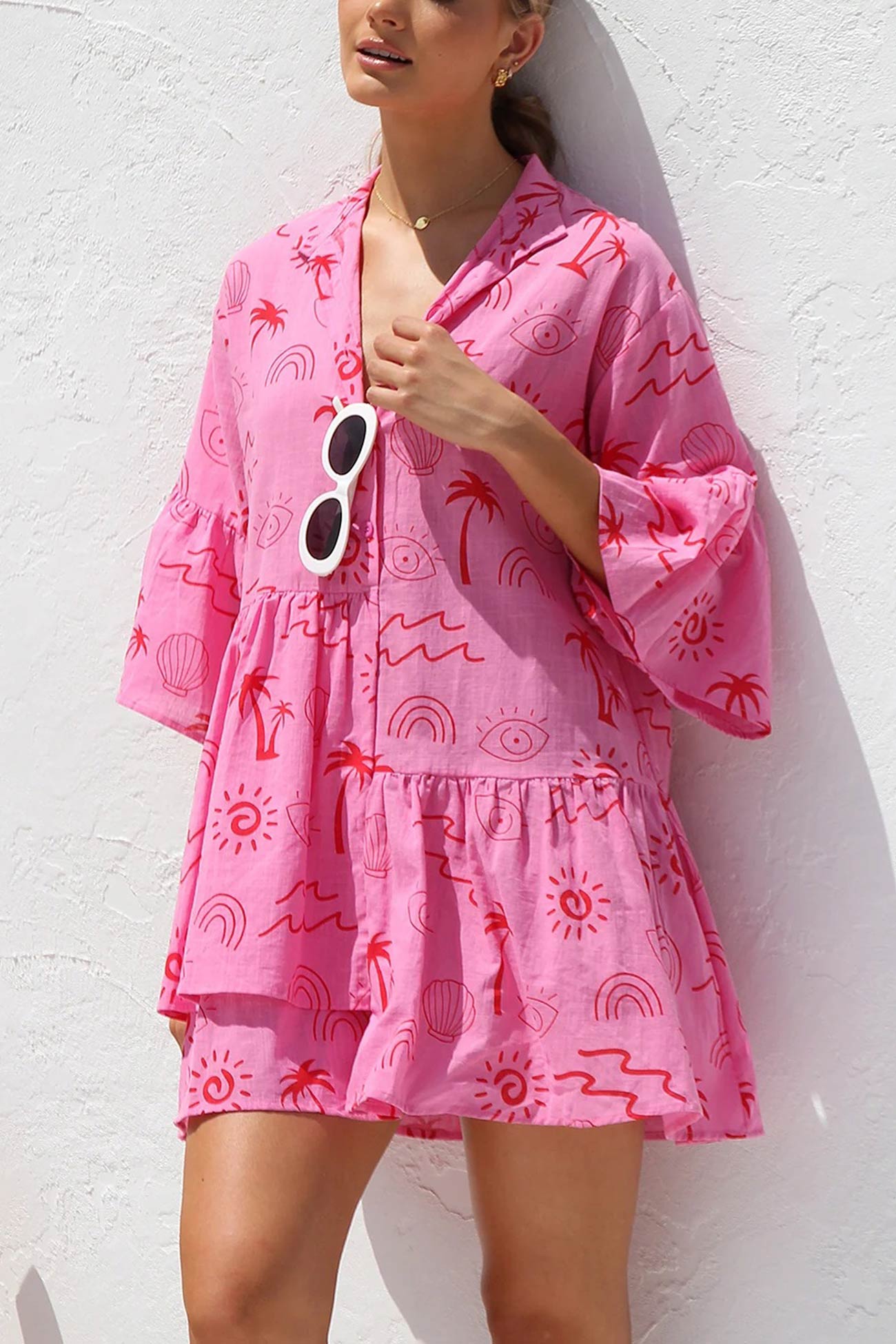 Flares Printed Sleeve Ruched Mini Dress