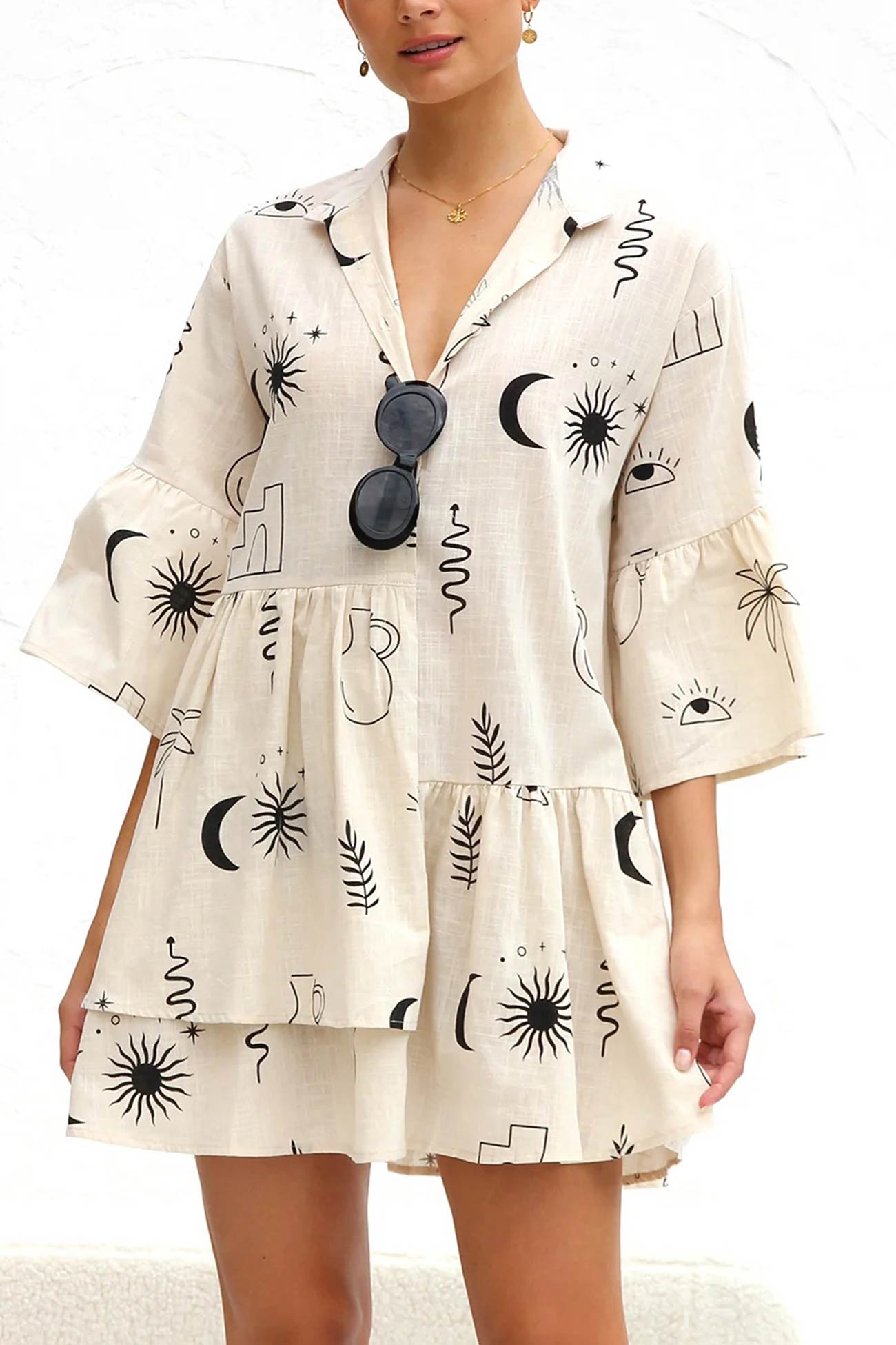 Flares Printed Sleeve Ruched Mini Dress