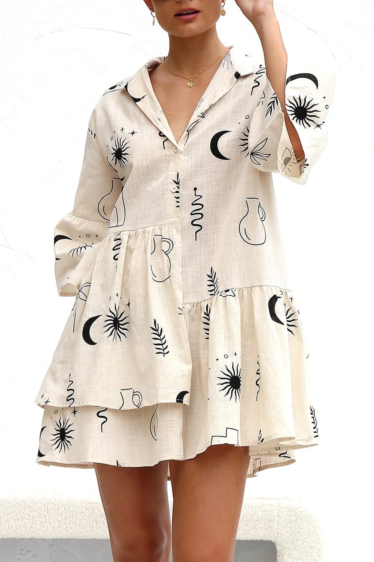 Flares Printed Sleeve Ruched Mini Dress