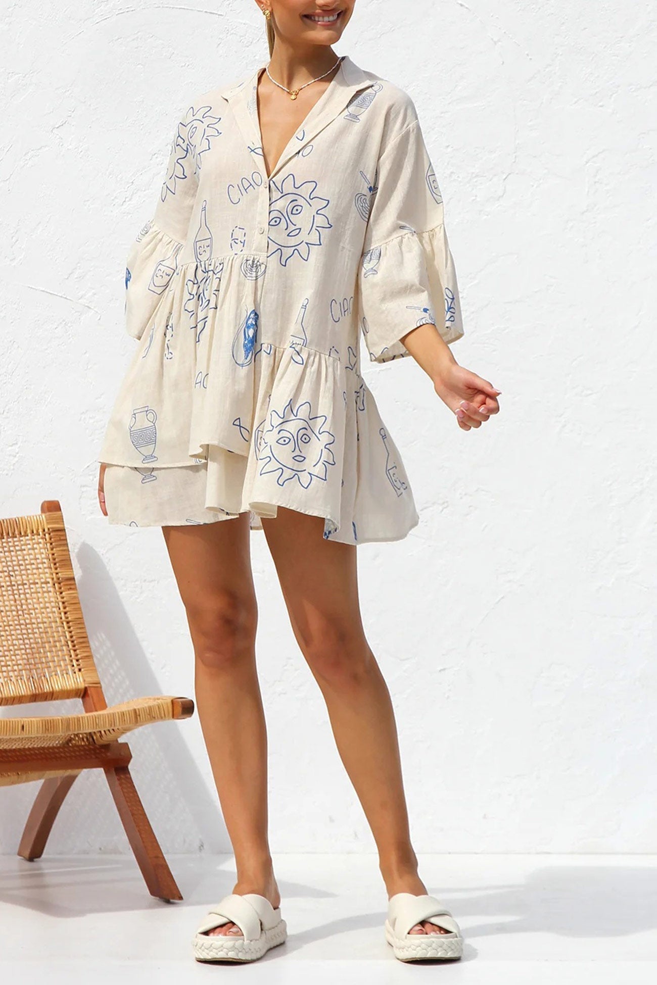 Flares Printed Sleeve Ruched Mini Dress
