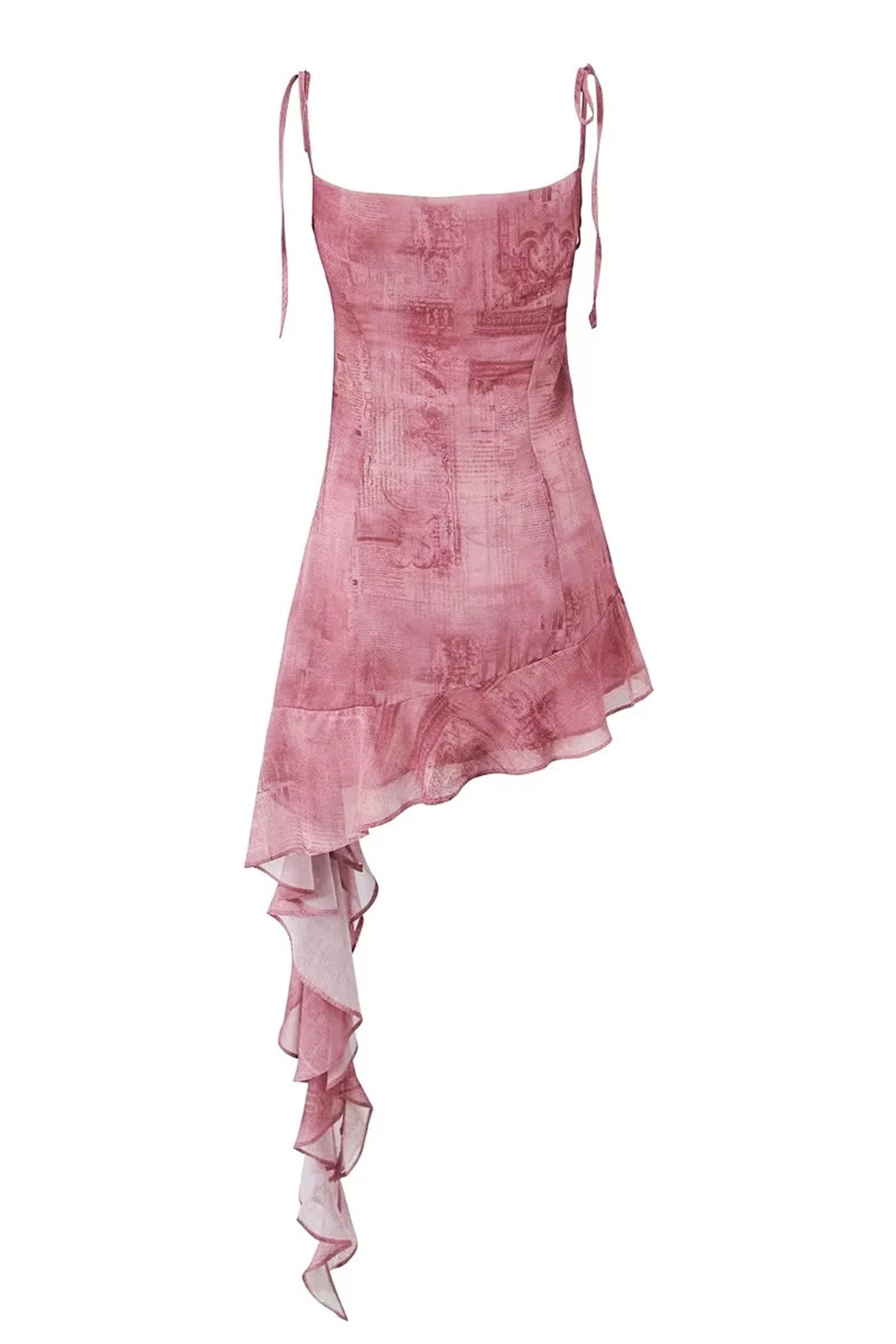 Ruffle Printed Tie Strap Irregular Mini Dress