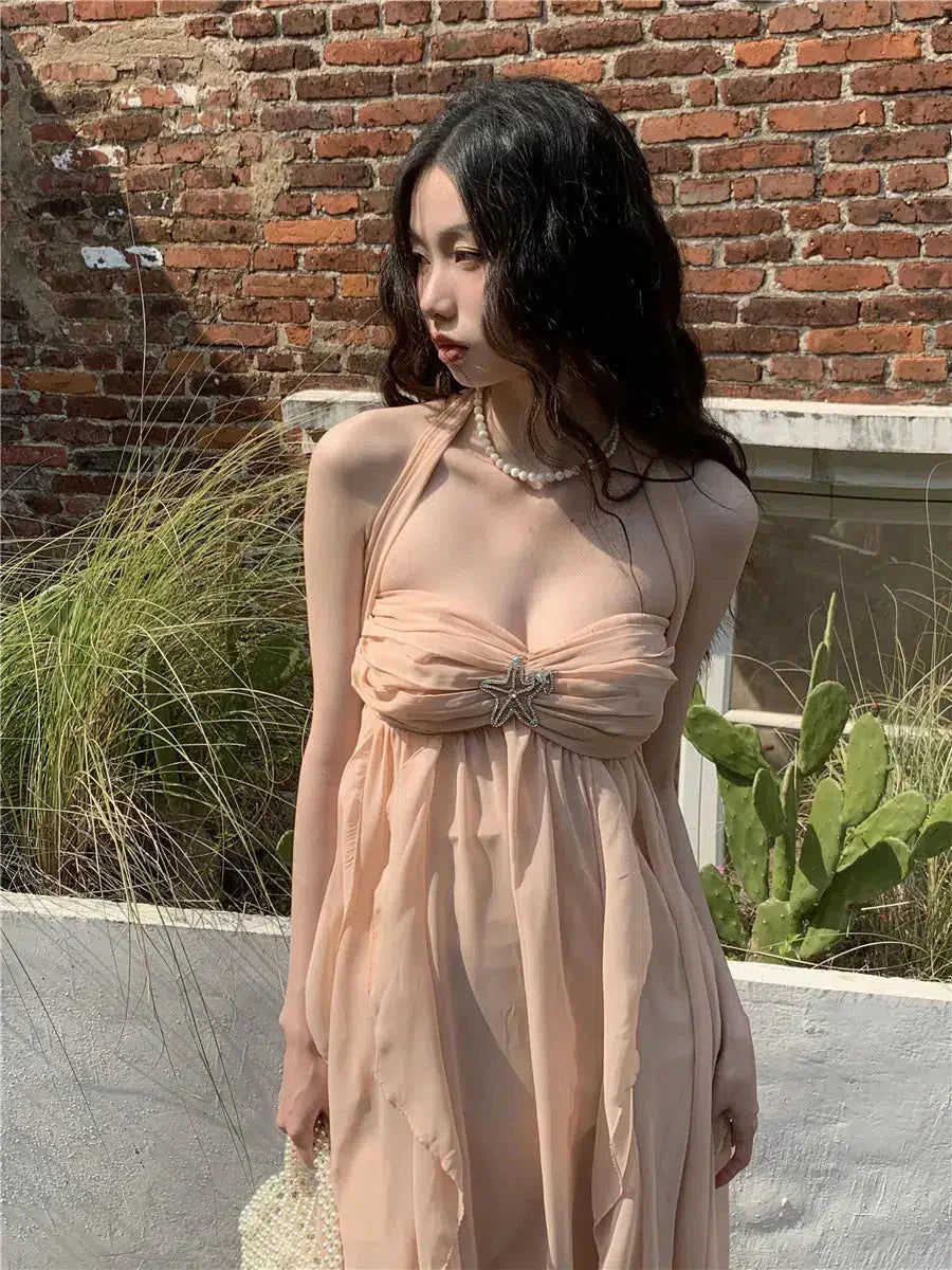 Backless Pure Chiffon Midi Dress