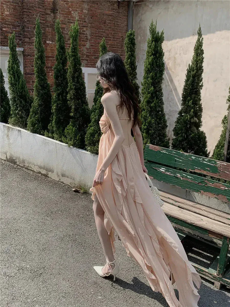 Backless Pure Chiffon Midi Dress