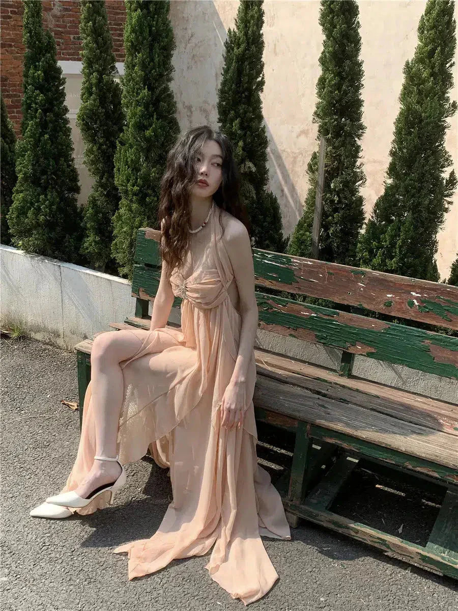 Backless Pure Chiffon Midi Dress
