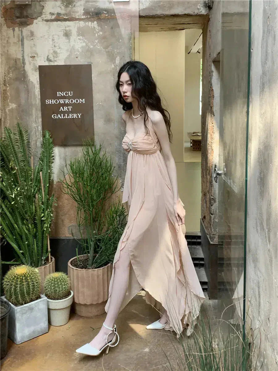 Backless Pure Chiffon Midi Dress