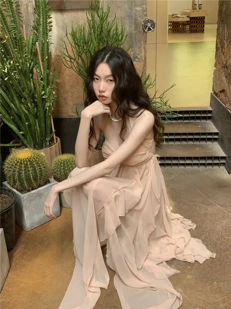 Backless Pure Chiffon Midi Dress