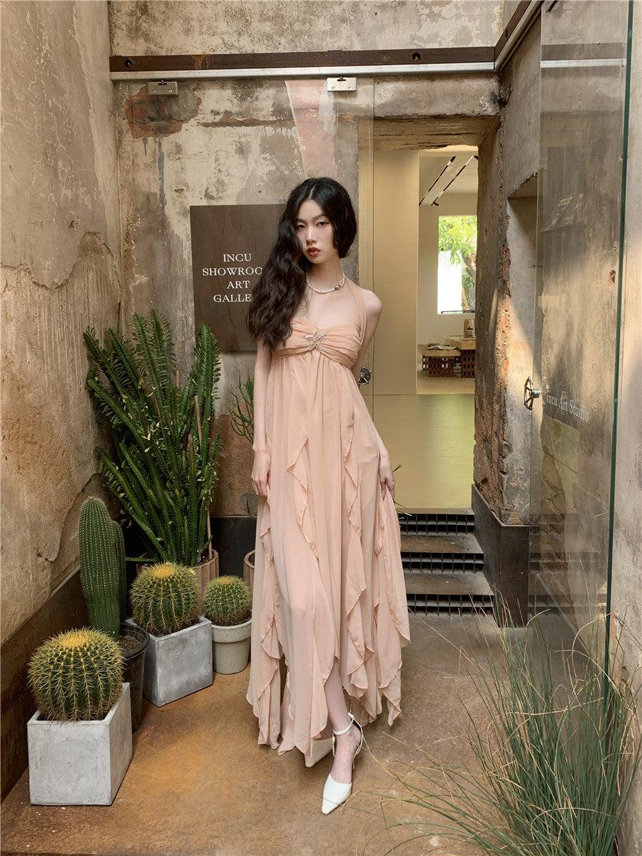 Backless Pure Chiffon Midi Dress