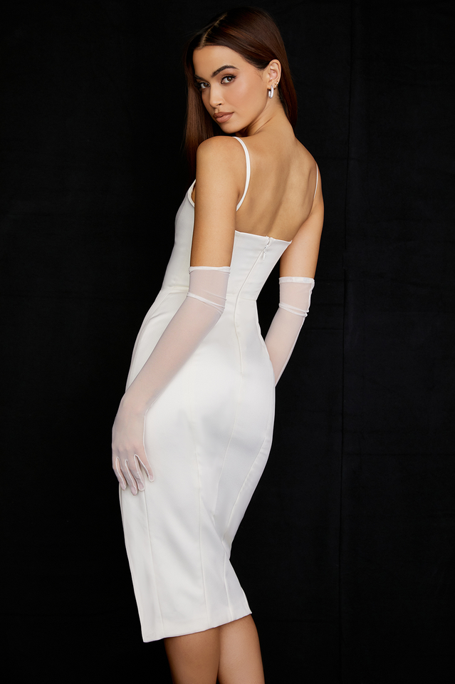 Pleated Satin Corset Midi Dress