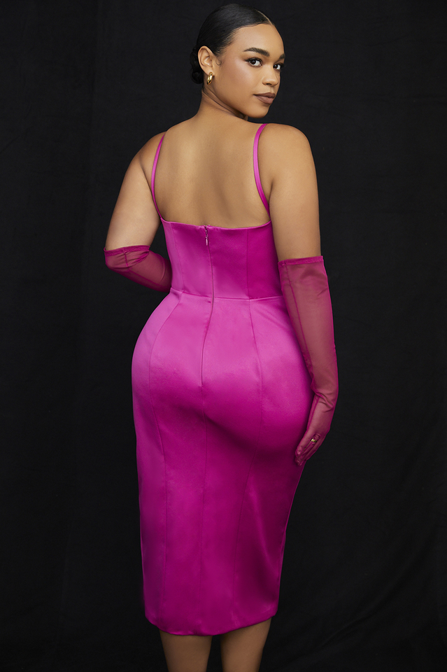Pleated Satin Corset Midi Dress