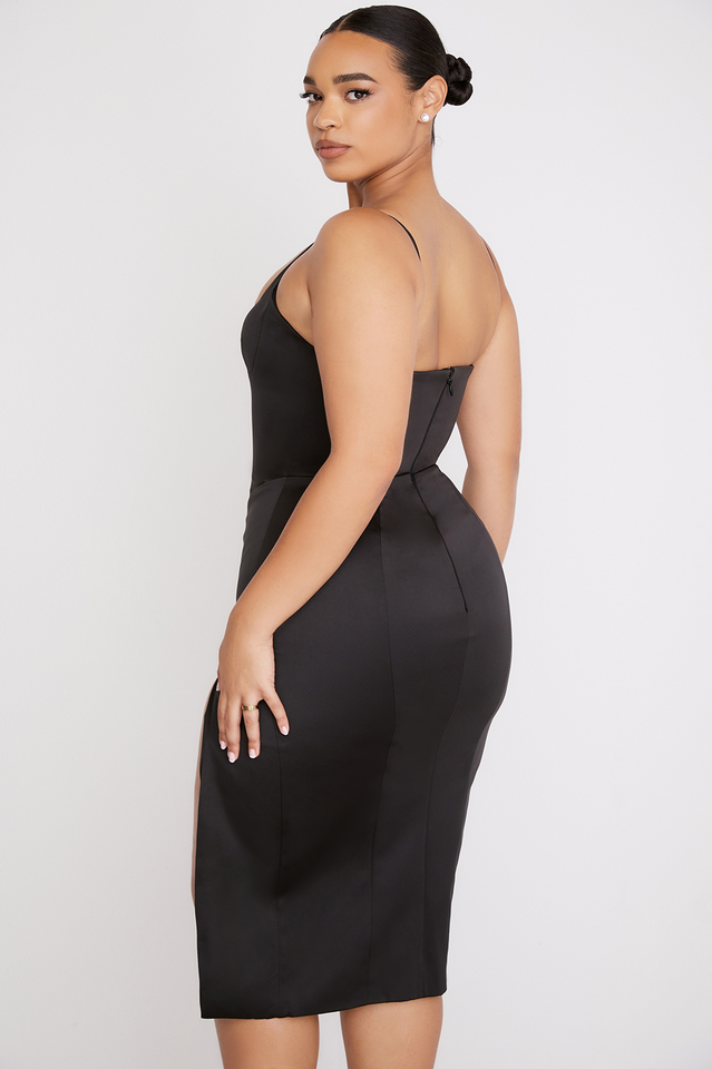 Pleated Satin Corset Midi Dress
