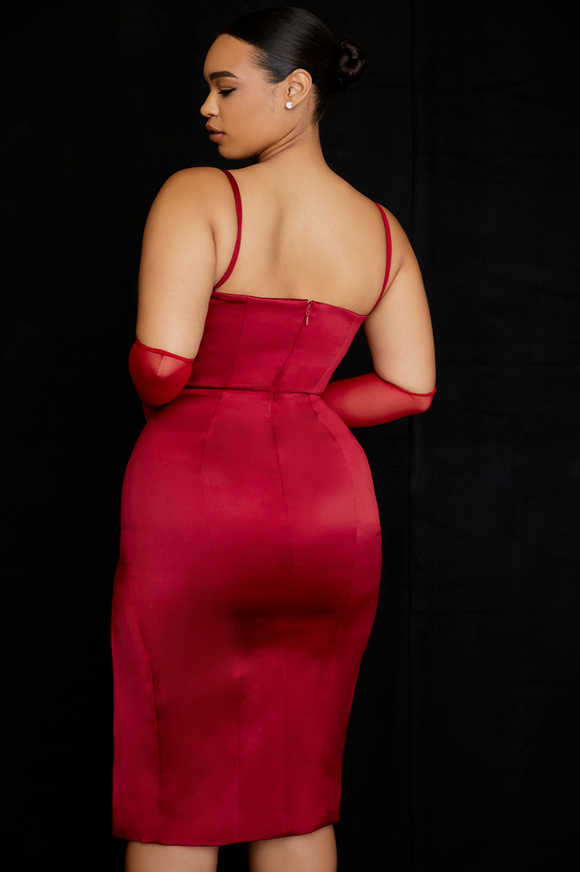 Pleated Satin Corset Midi Dress