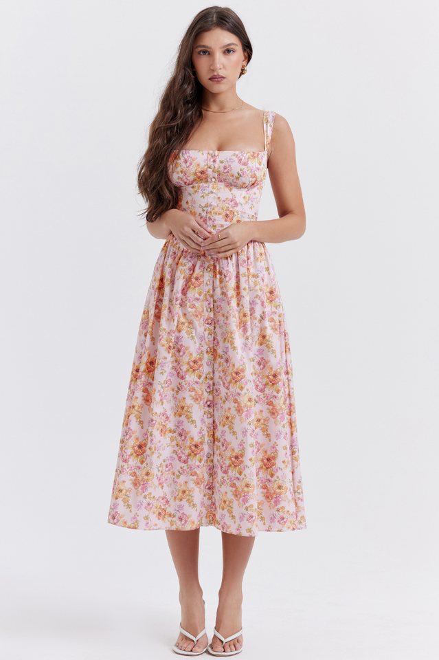 Tatiana Pink Botanical Print Midi Dress