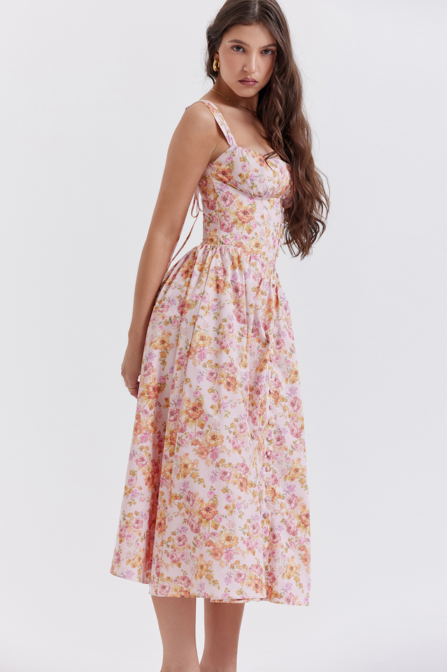 Tatiana Pink Botanical Print Midi Dress