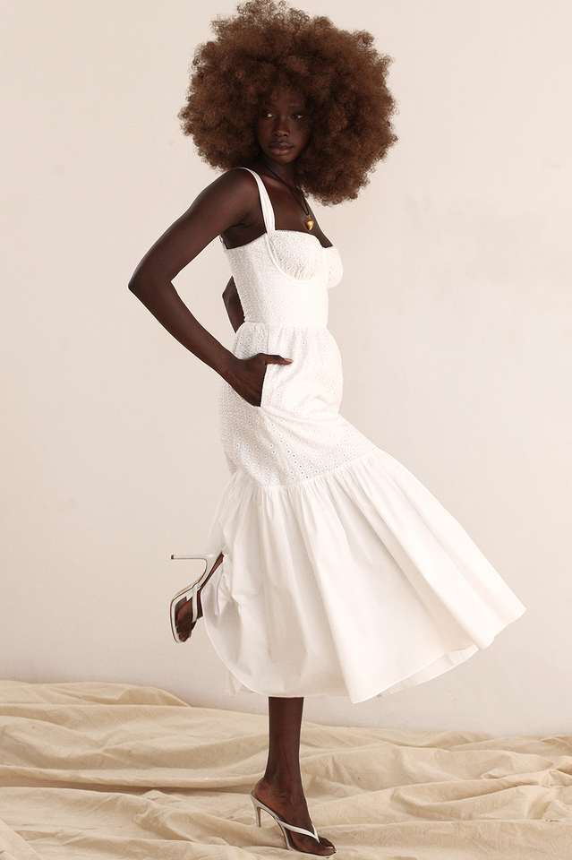 White Elia Broderie Anglaise Midi Dress
