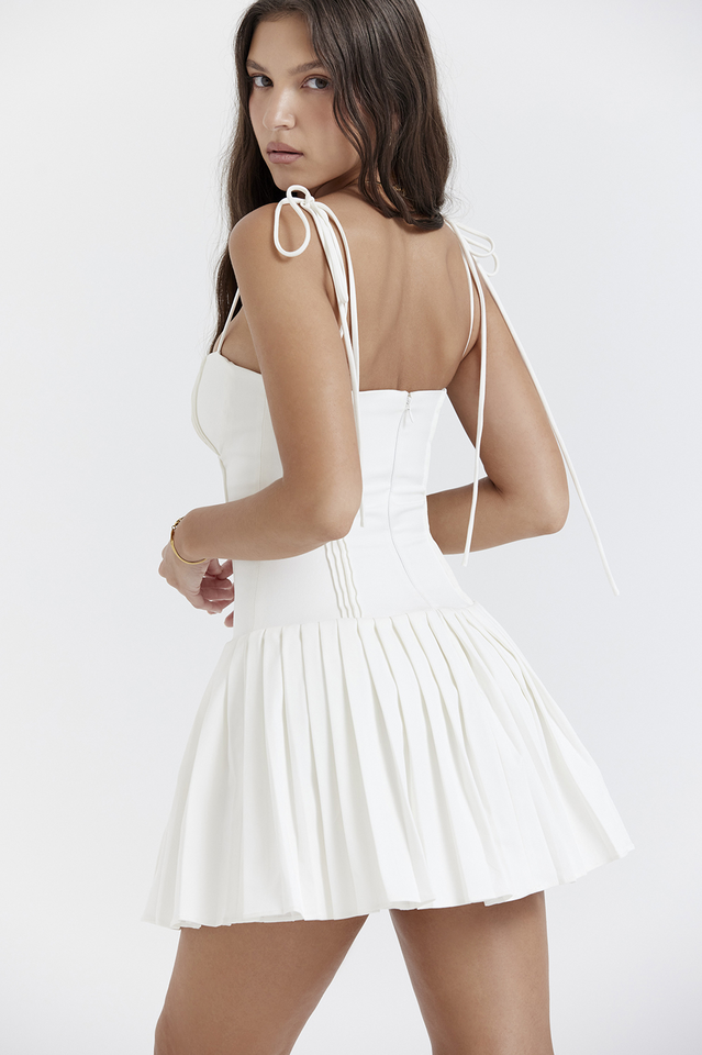 White Marcy Pleated Mini Dress